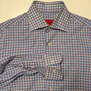 Isaia Size 15 Checked Sport Shirt